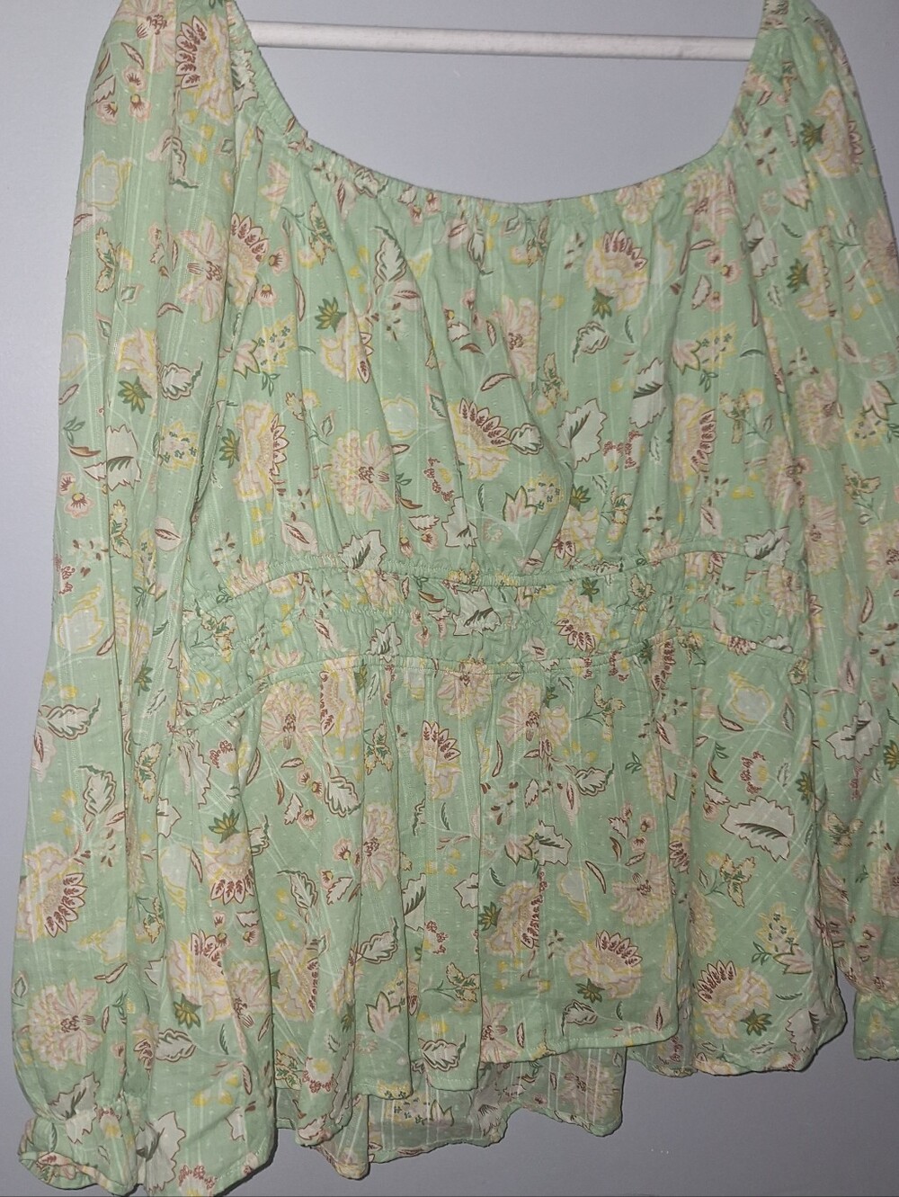 Torrid Peasant Sleeve Fairycore Top Size 1X Floral Green Cotton Plus Blouse - Picture 4 of 7